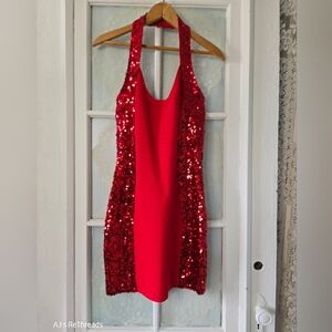 Guess Red Sequin Racerback Bodycon Mini Dress Size M